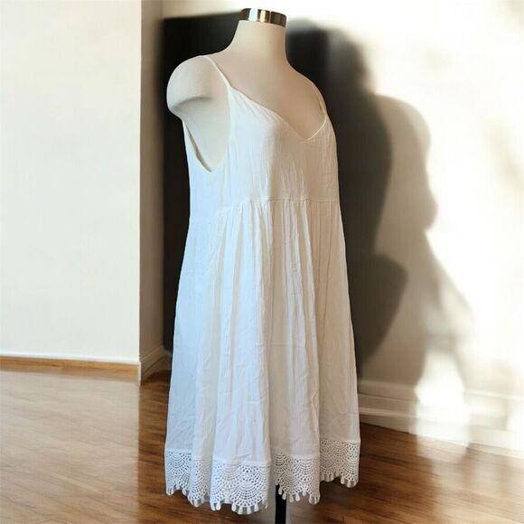 Lulus White Mini Dress Slit Peasant Trim Large Sundress Formal Wedding - Picture 2 of 9